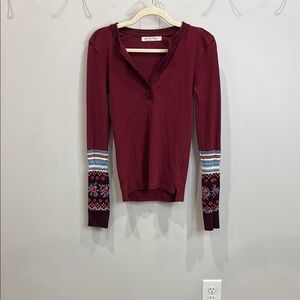 Free People Red Fitted Ribbed Polo Blouse